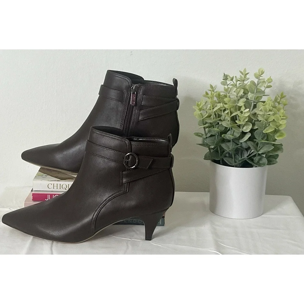 Circus By Sam Edelman Womens Kingston Brown Leather Ankle Pointy Booties Shoes 8